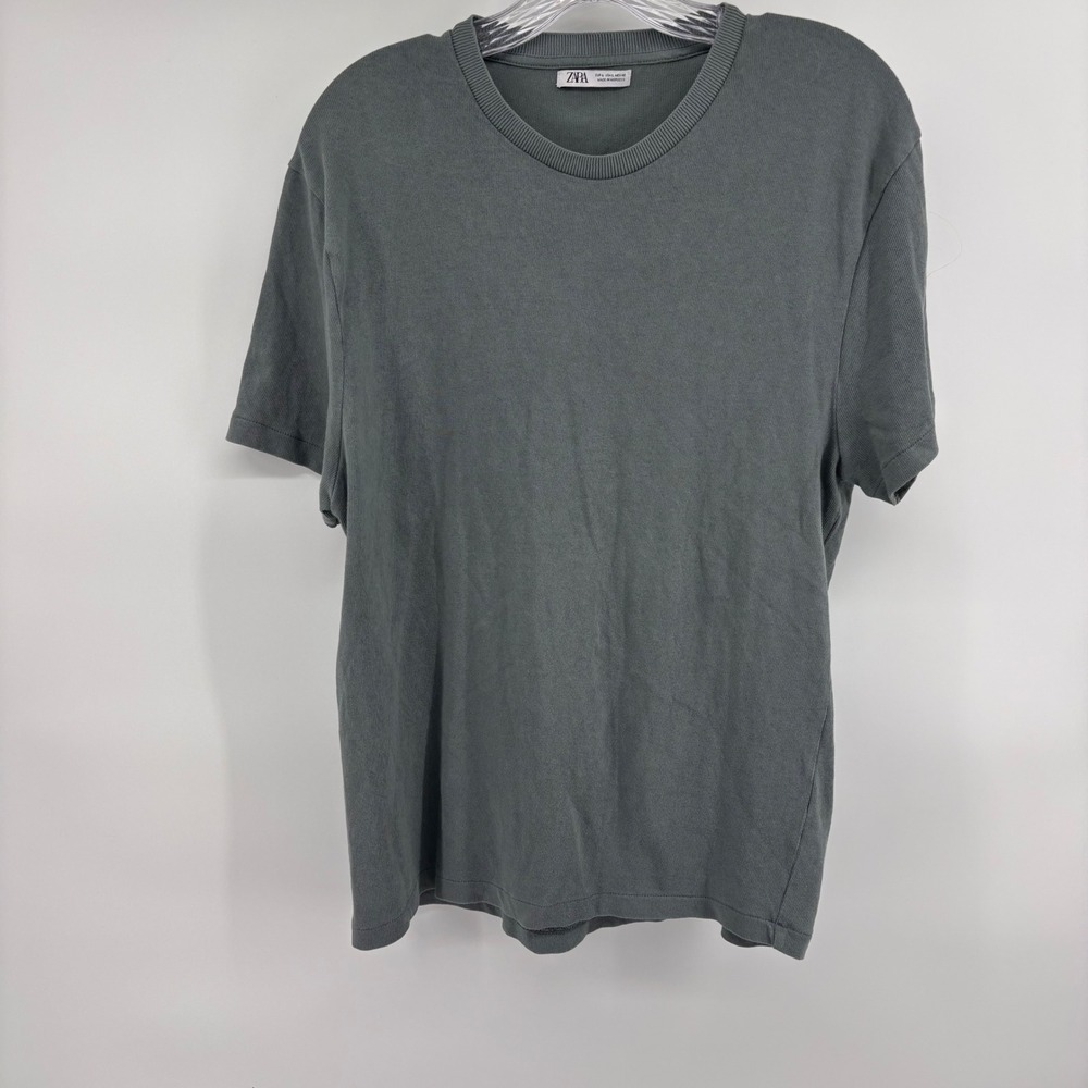 ZARA Mens Olive Green Crew Neck T-Shirt Casual Everyday Comfy Basic Top